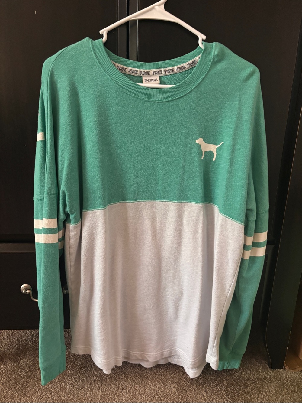 Victoria's Secret PINK Seafoam green and White Colorblock Long Sleeve Tee